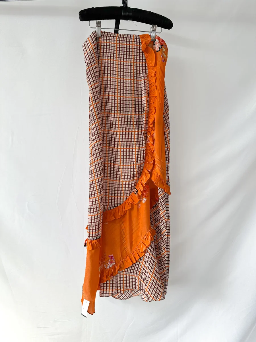 Preen Line Nevah Checked Patchwork Print Orange Skirt - Imagen 7