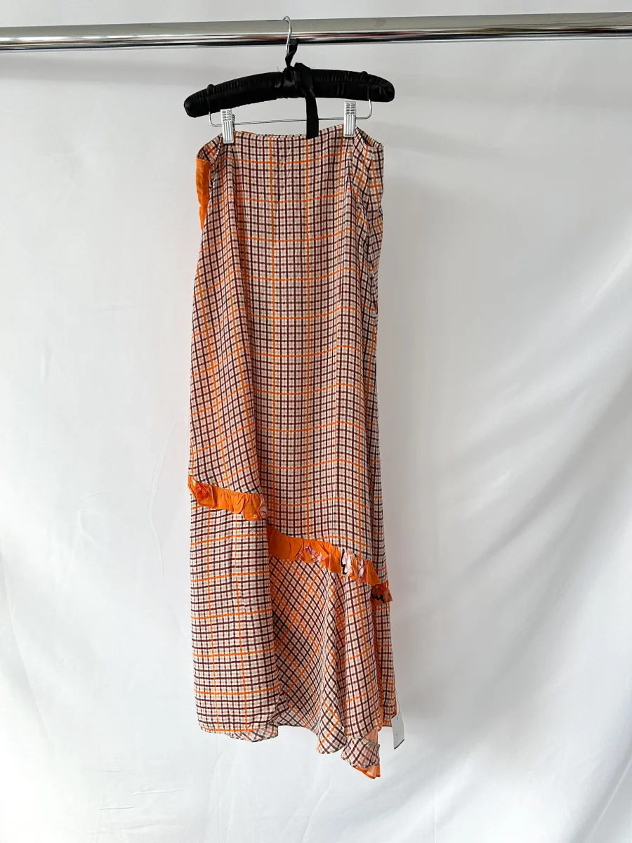 Preen Line Nevah Checked Patchwork Print Orange Skirt - Imagen 8