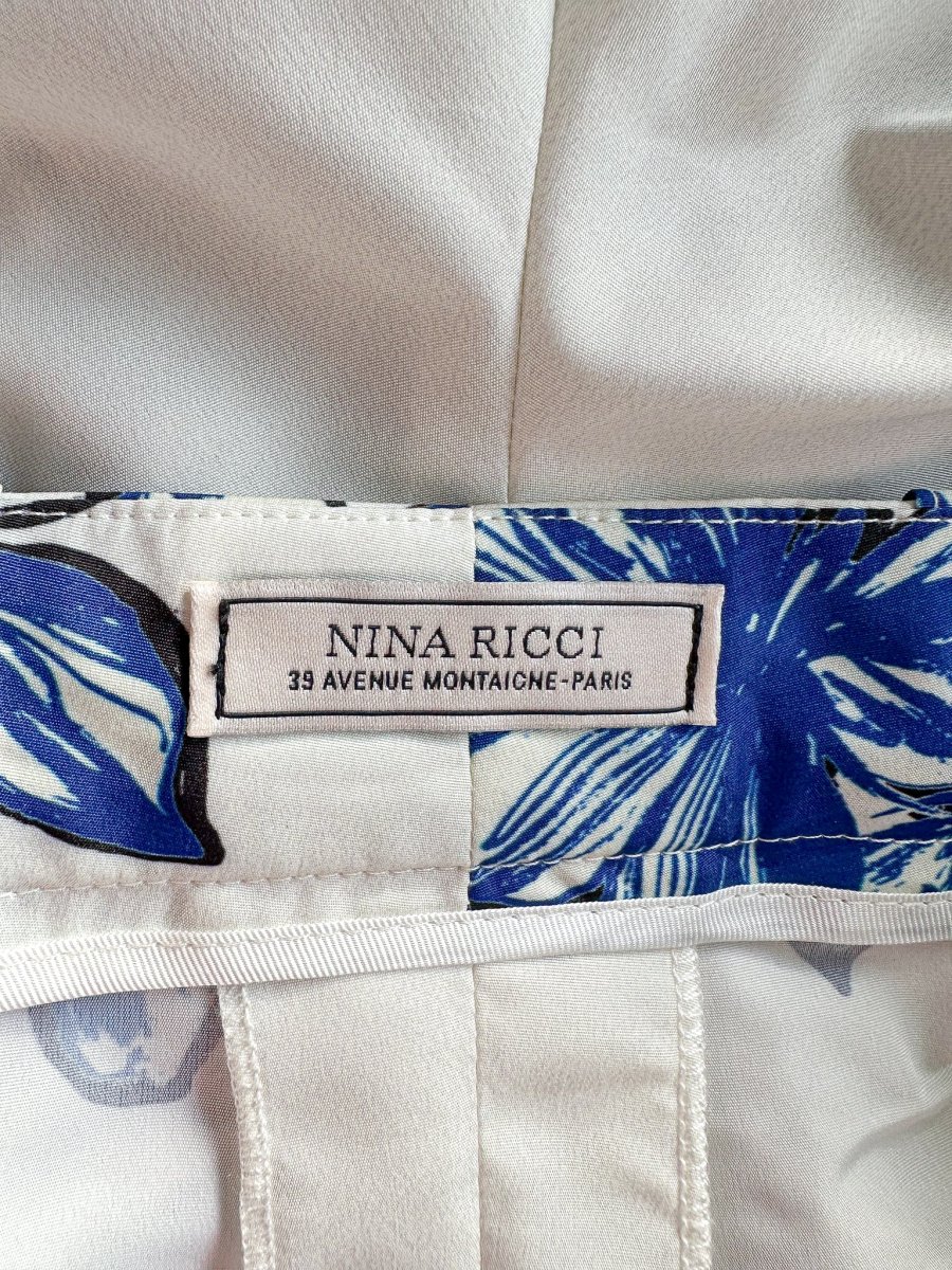 Nina Ricci Blue Floral Print Long Culottes Shorts - Imagen 4