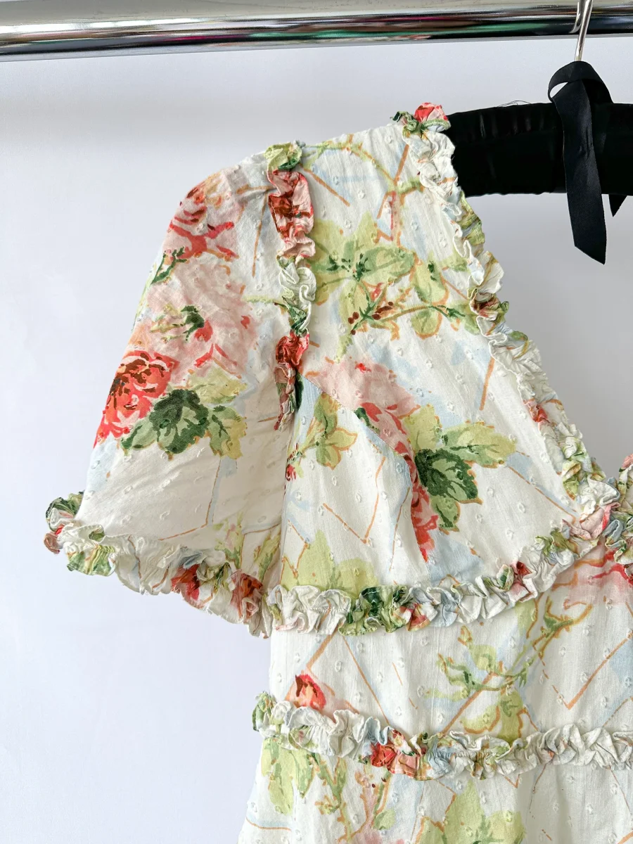Needle and Thread Harlequin Floral Rose Print Ruffle Detail Mini Dress - Imagen 7
