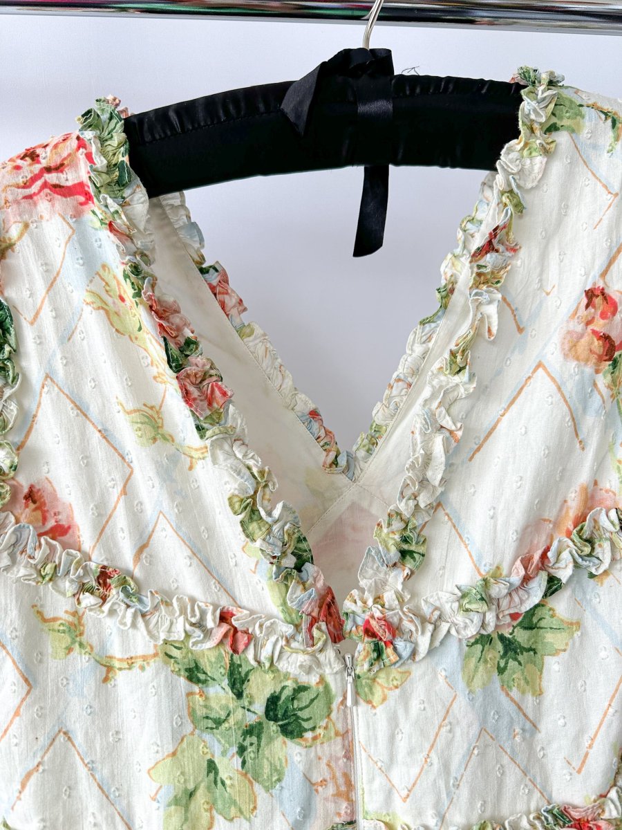 Needle and Thread Harlequin Floral Rose Print Ruffle Detail Mini Dress - Imagen 8