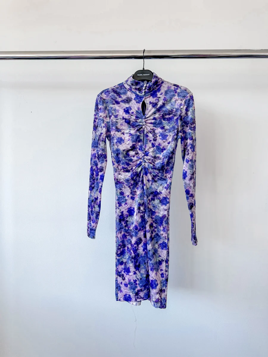 Isabel Marant Crushed Velvet Purple Floral Cut-Out Bodycon Gram Dress - Imagen 2
