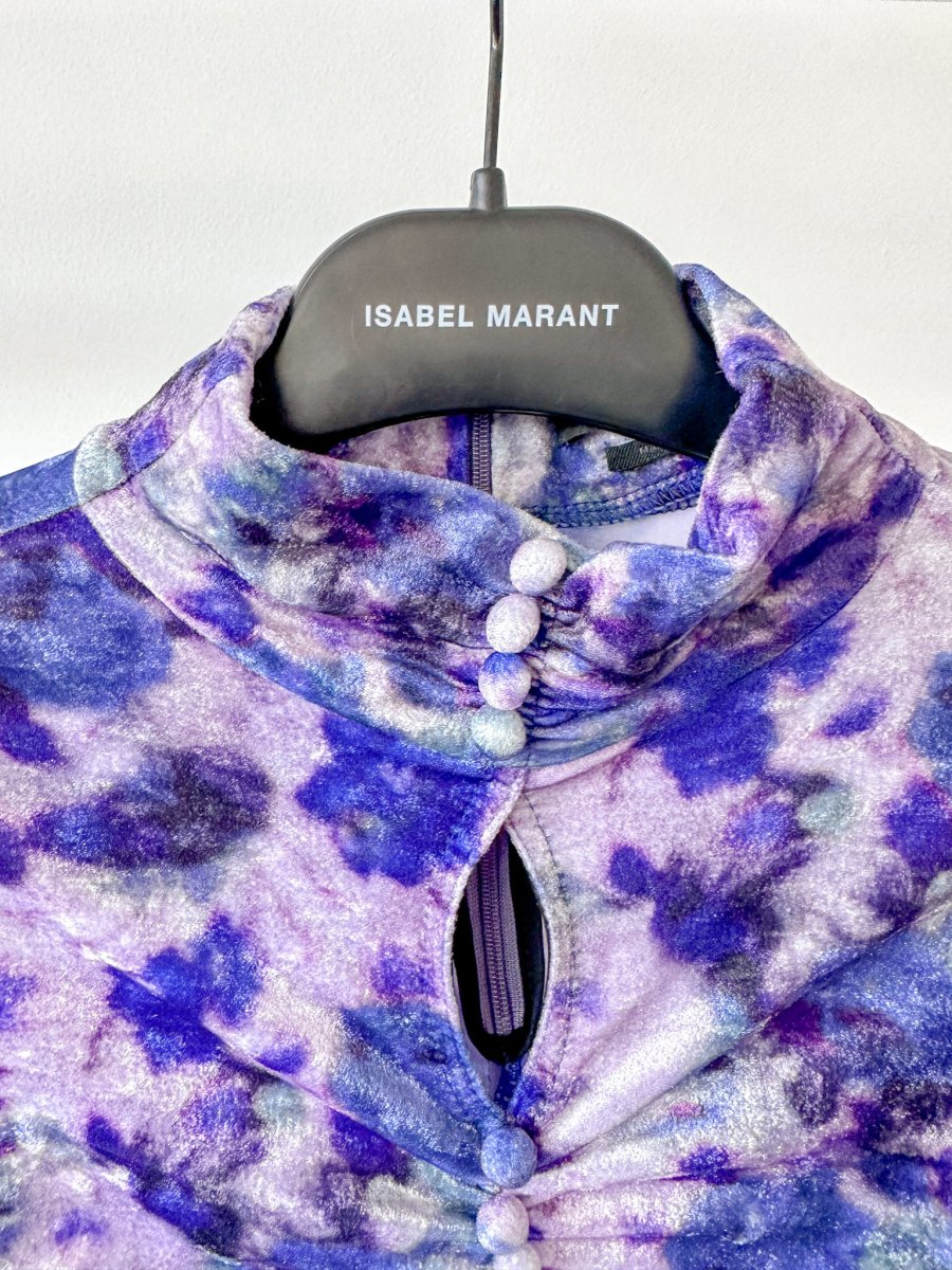 Isabel Marant Crushed Velvet Purple Floral Cut-Out Bodycon Gram Dress - Imagen 8