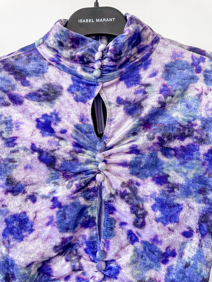 Isabel Marant Crushed Velvet Purple Floral Cut-Out Bodycon Gram Dress - Imagen 9