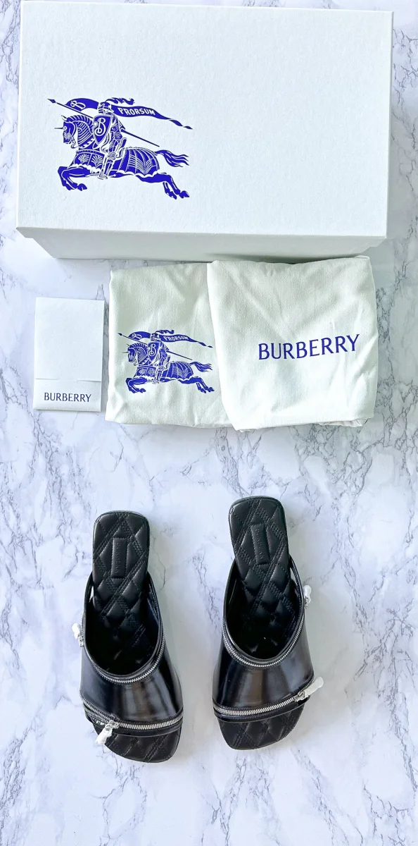 Burberry Leather Peep Slides Black Sandals - Imagen 7