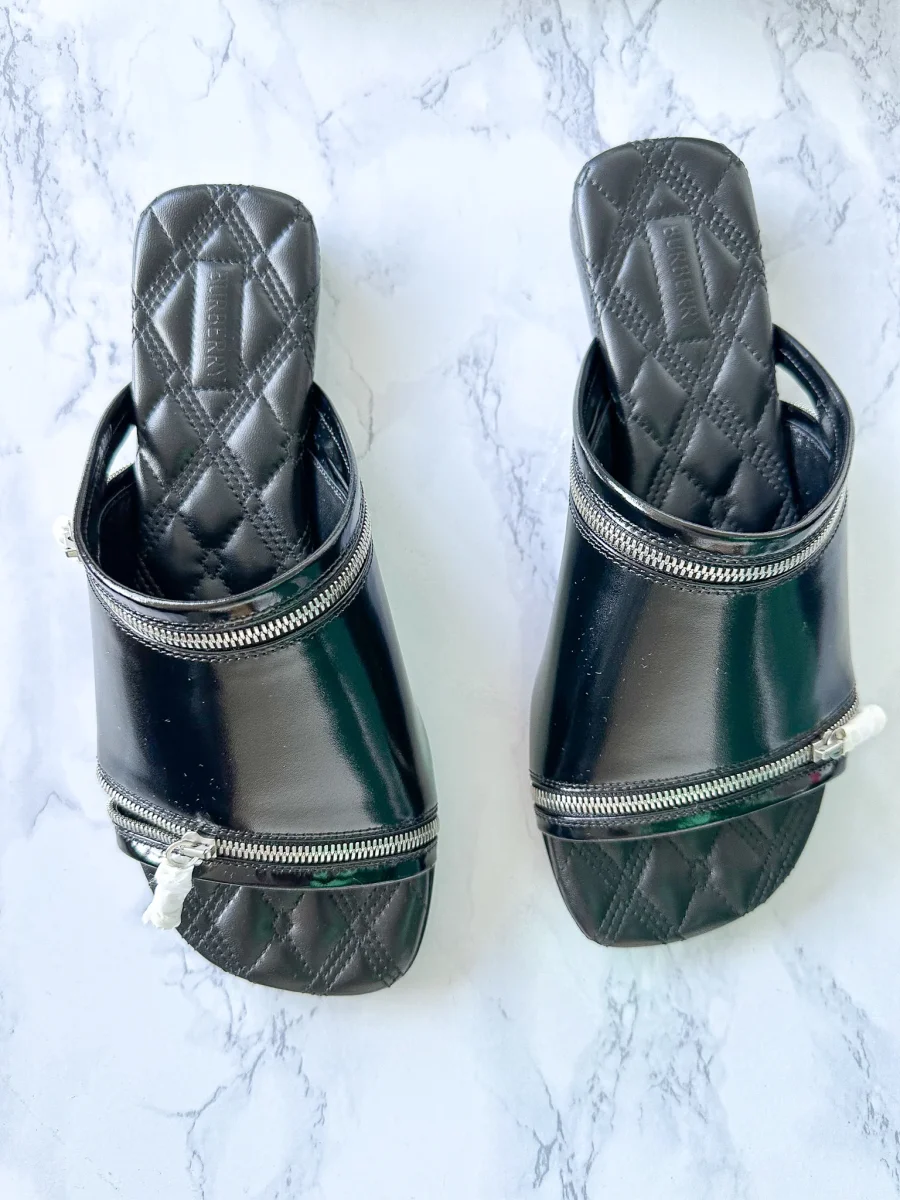 Burberry Leather Peep Slides Black Sandals - Imagen 6