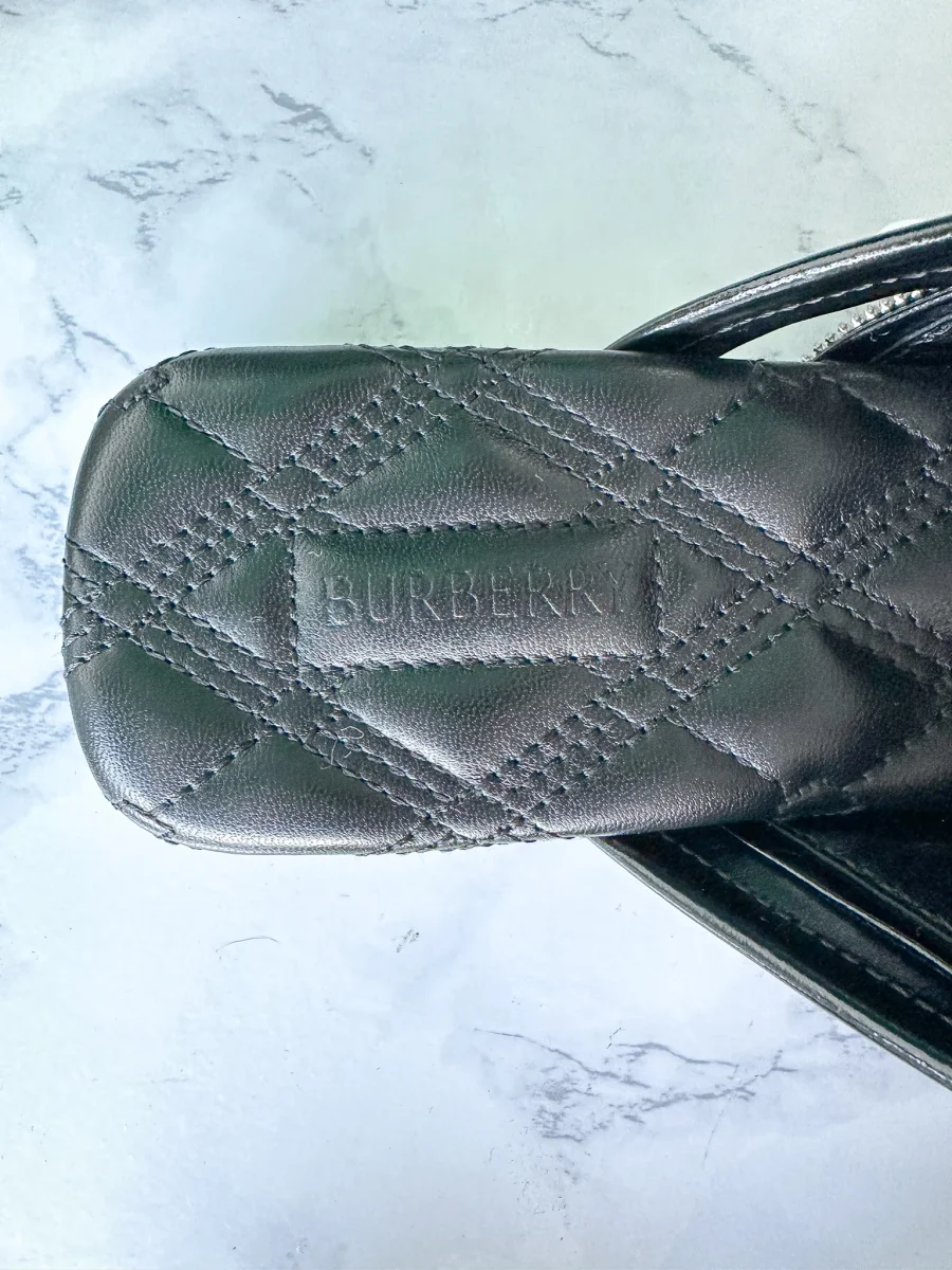 Burberry Leather Peep Slides Black Sandals - Imagen 8