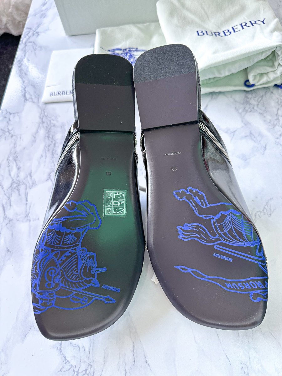 Burberry Leather Peep Slides Black Sandals - Imagen 9