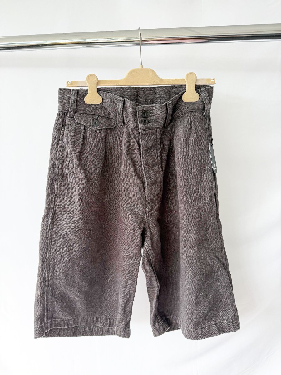 Nigel Cabourn Hemp Desert Shorts Charcoal Grey Double Pleat