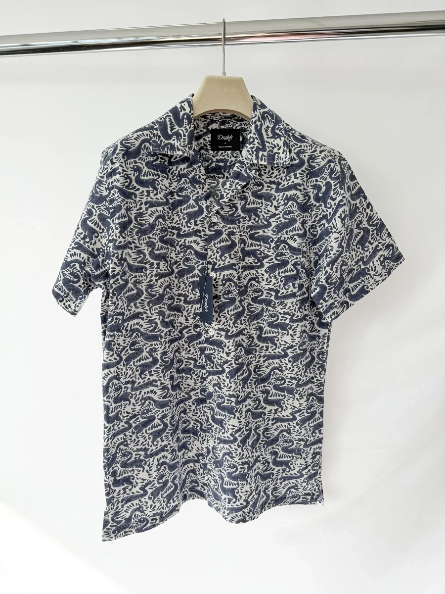Drake's Block Print Duck Camp Collar Shirt