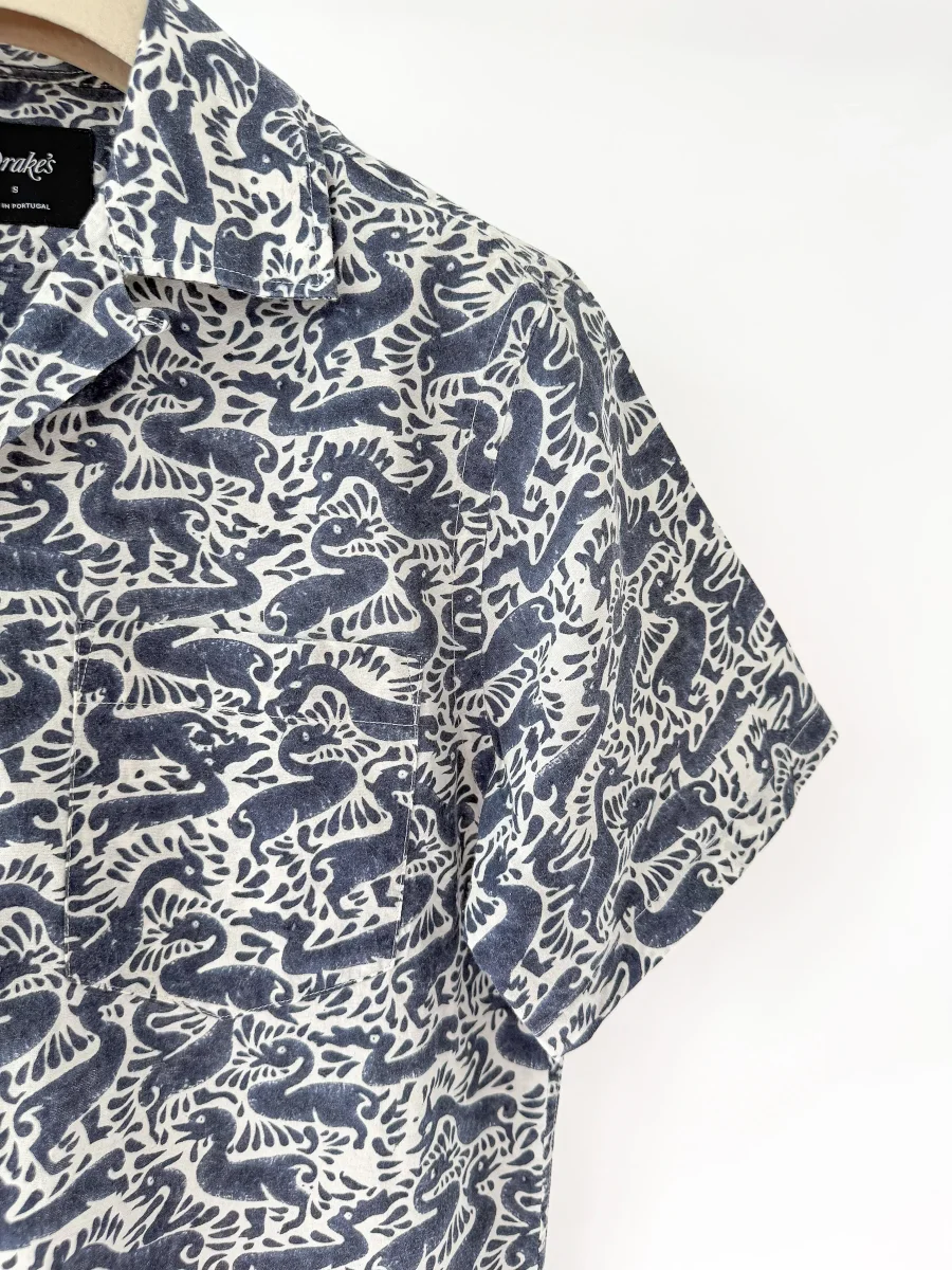 Drake's Block Print Duck Camp Collar Shirt - Imagen 5