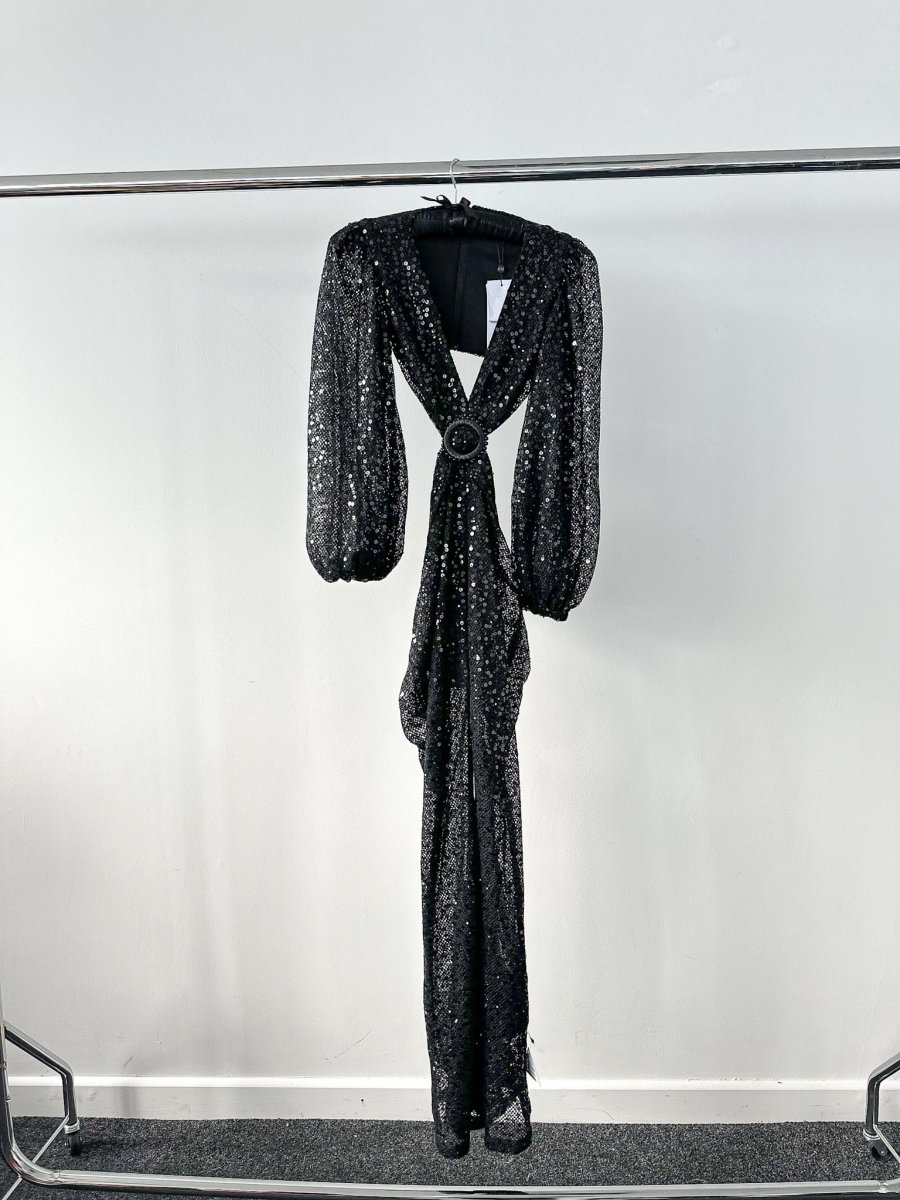 Nadine Merabi Black Madison Sequin Net Embellished Detail Cut-Out Jumpsuit - Imagen 3