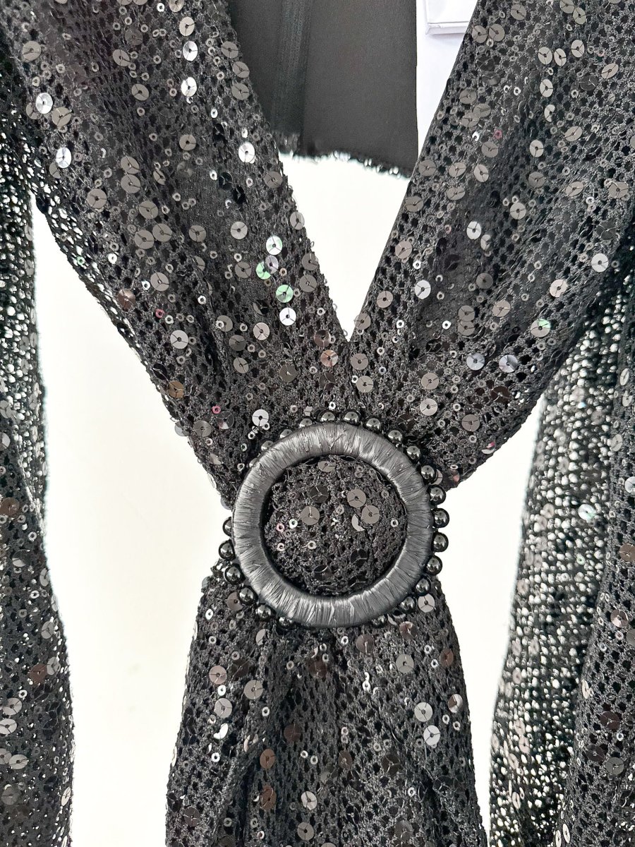 Nadine Merabi Black Madison Sequin Net Embellished Detail Cut-Out Jumpsuit - Imagen 5