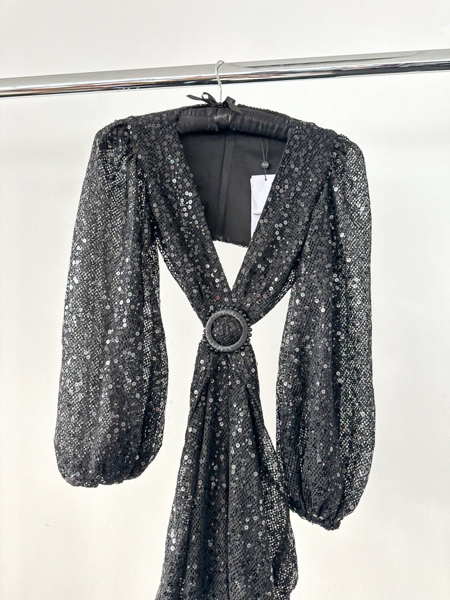 Nadine Merabi Black Madison Sequin Net Embellished Detail Cut-Out Jumpsuit - Imagen 9