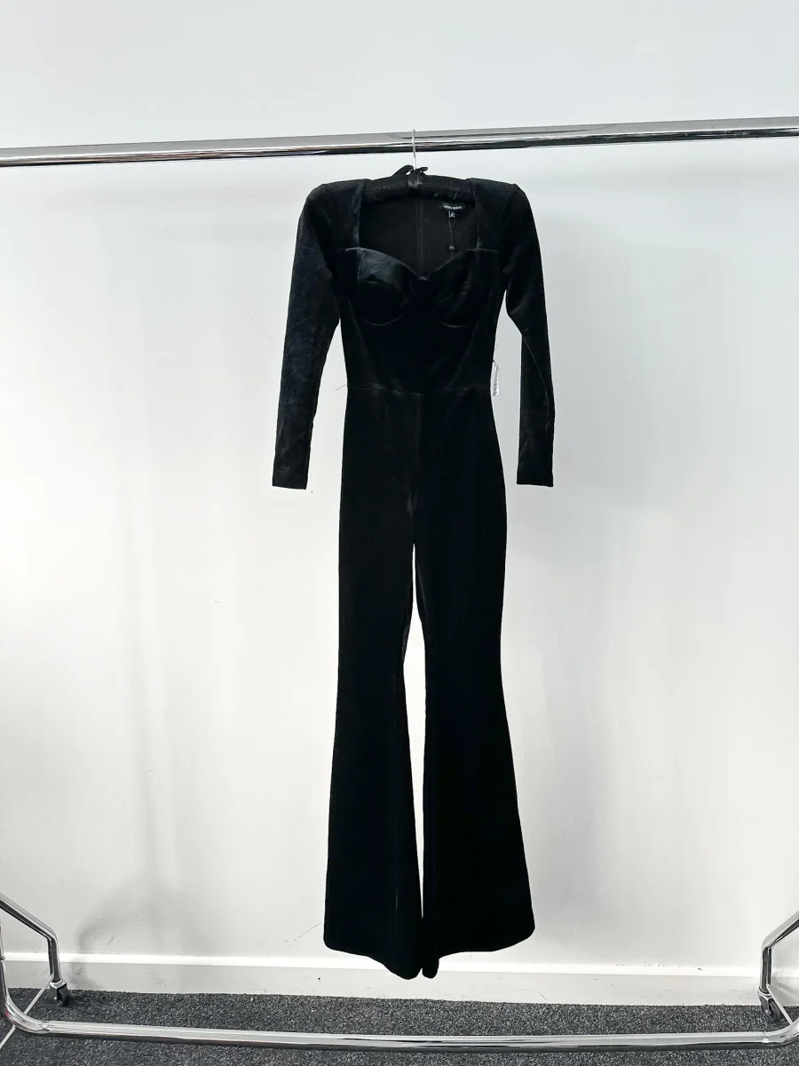 Nadine Merabi Black Natalia Velvet Corseted Sweeheart Neck Jumpsuit - Imagen 8