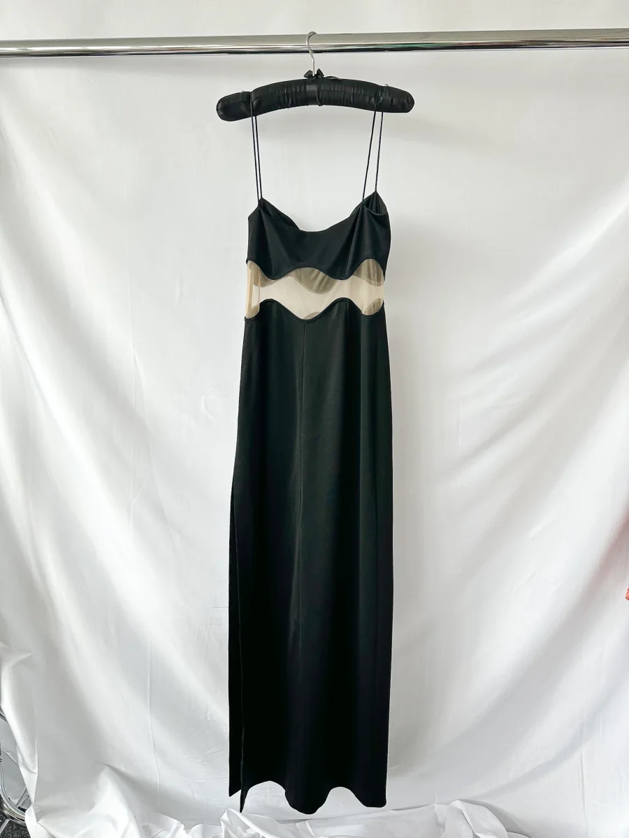 Galvan London Black Siren Cut Out Mesh Panel Maxi Dress - Imagen 8