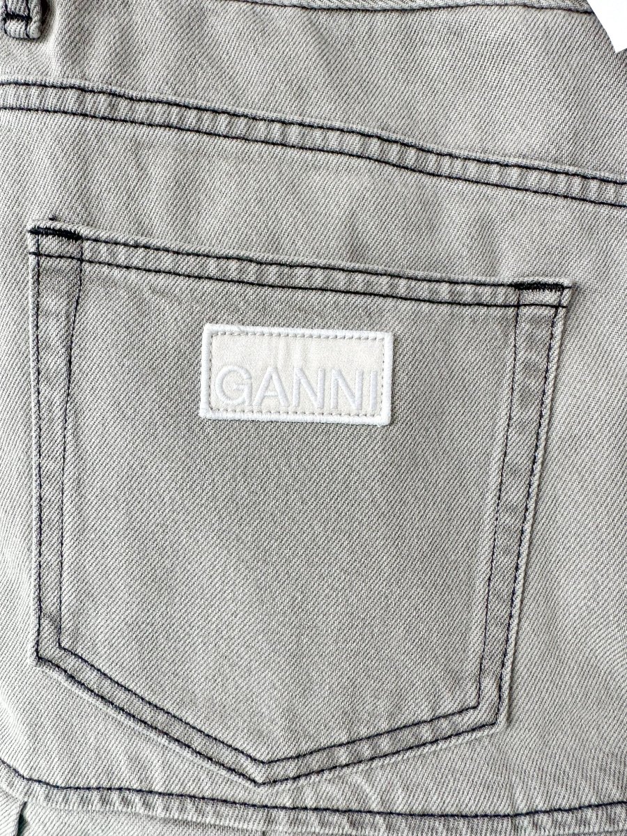 Ganni Grey Preppy Pleated Hem Logo Patch Mini Skirt - Imagen 9