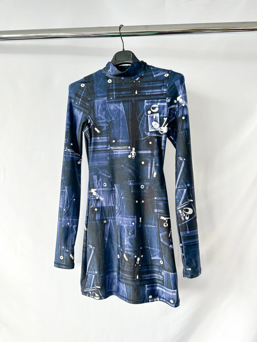 Coperni X-Ray Blue Print Logo Front Long Sleeve High Neck Mini Dress - Imagen 4