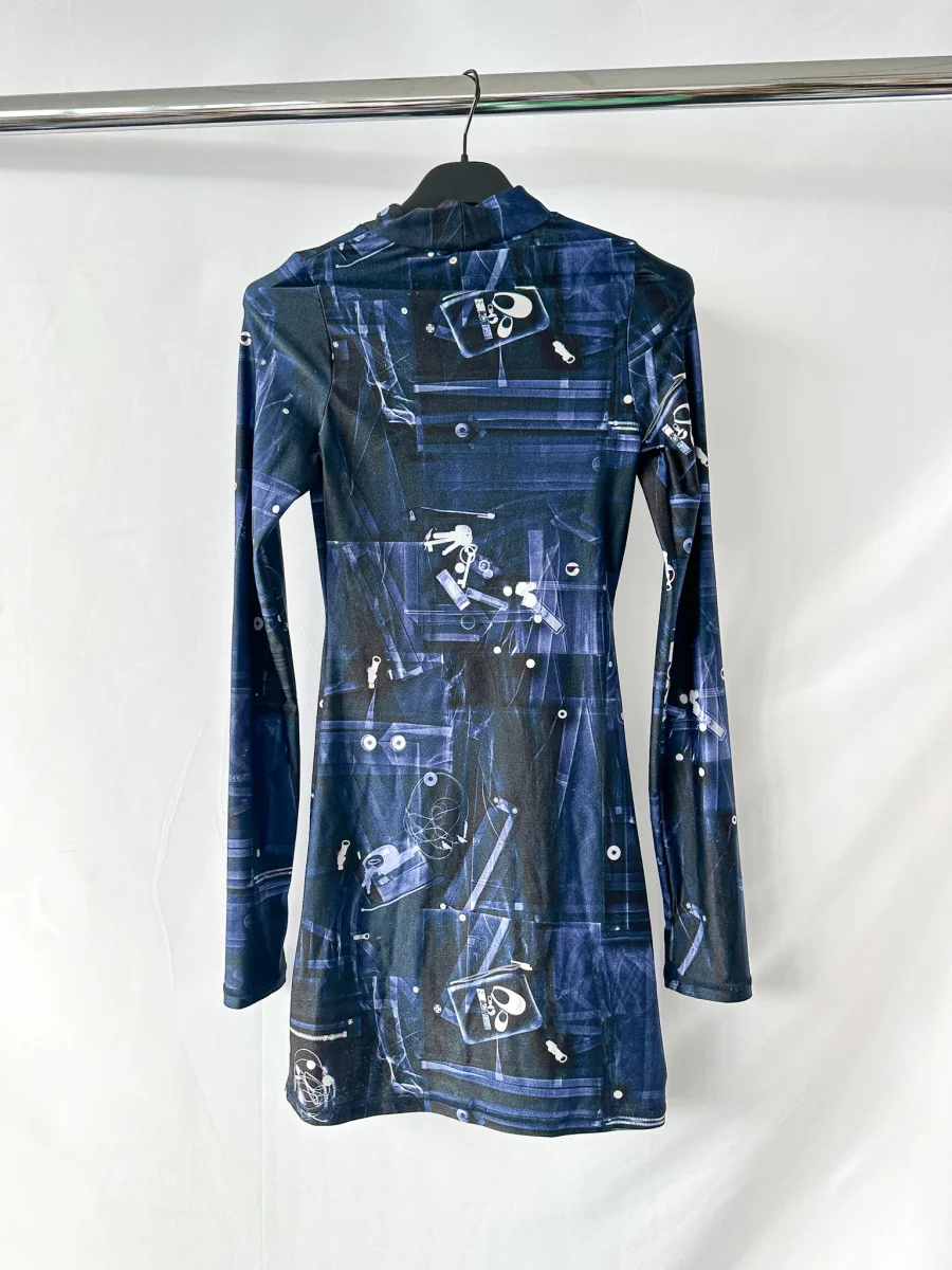 Coperni X-Ray Blue Print Logo Front Long Sleeve High Neck Mini Dress - Imagen 6