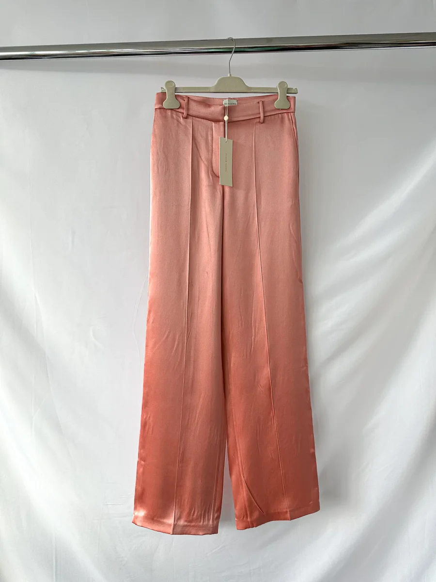 Magda Butrym Pink Silk Satin Tailored Trousers - Imagen 3