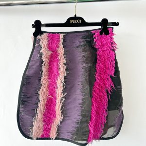 Emilio Pucci Black Pink Striped Fringed Pink Mini Skirt