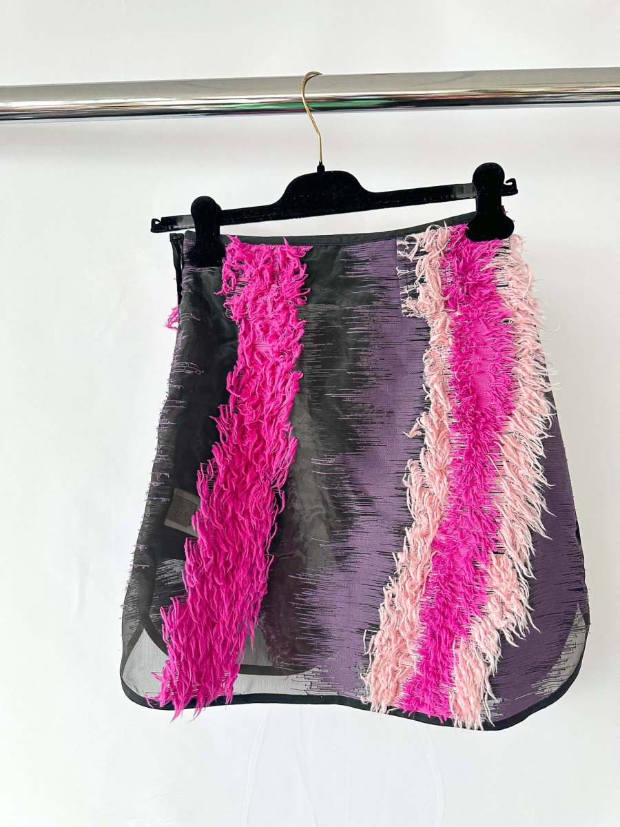 Emilio Pucci Black Pink Striped Fringed Pink Mini Skirt - Imagen 5