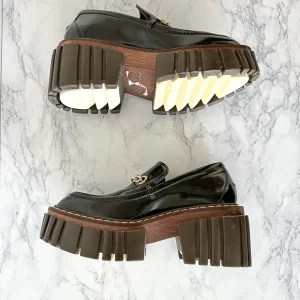 STELLA MCCARTNEY Black Emilie Chain-Strap Faux-Leather Platform Loafers (EU 35)