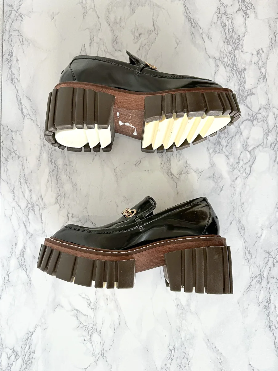 STELLA MCCARTNEY Black Emilie Chain-Strap Faux-Leather Platform Loafers (EU 35) - Imagen 2