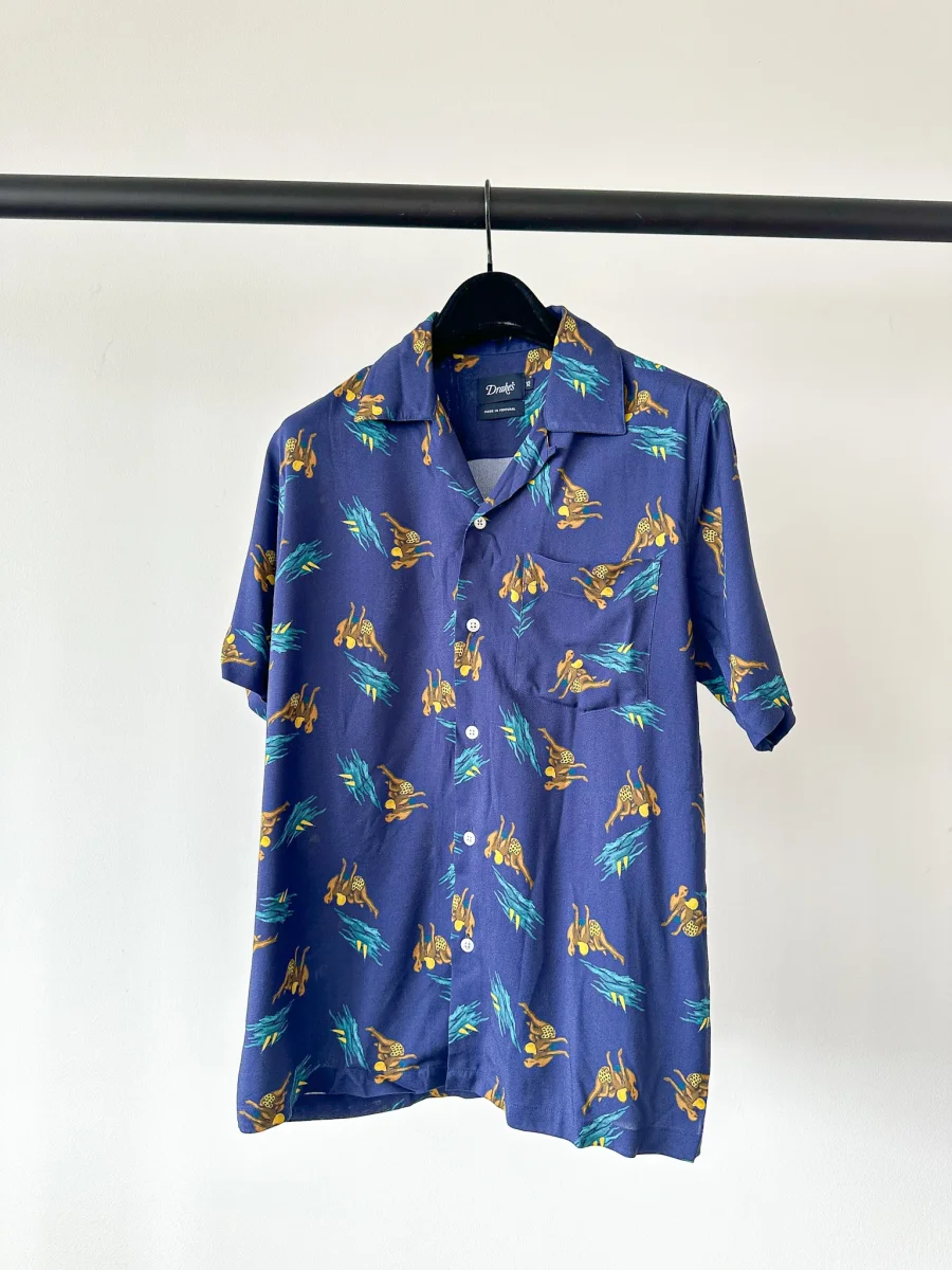 Drake's Navy Bathers Holidays Camp Collar Shirt