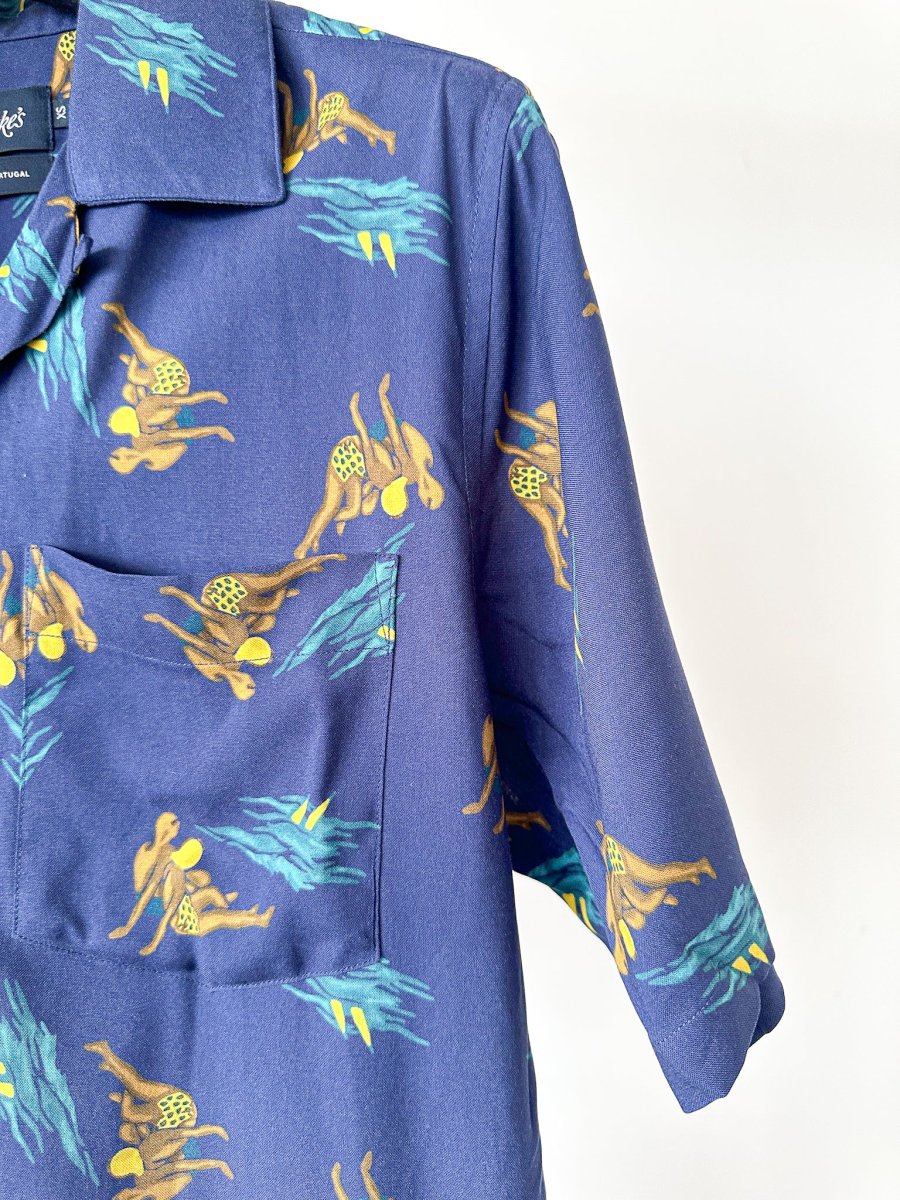Drake's Navy Bathers Holidays Camp Collar Shirt - Imagen 7