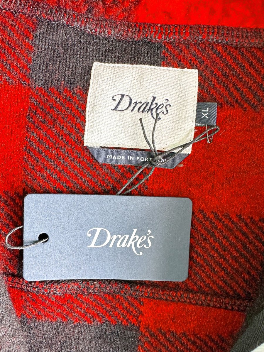 Drake's Buffalo Check Wool Blend Bouclé Vest Gilet In Red Black - Imagen 8