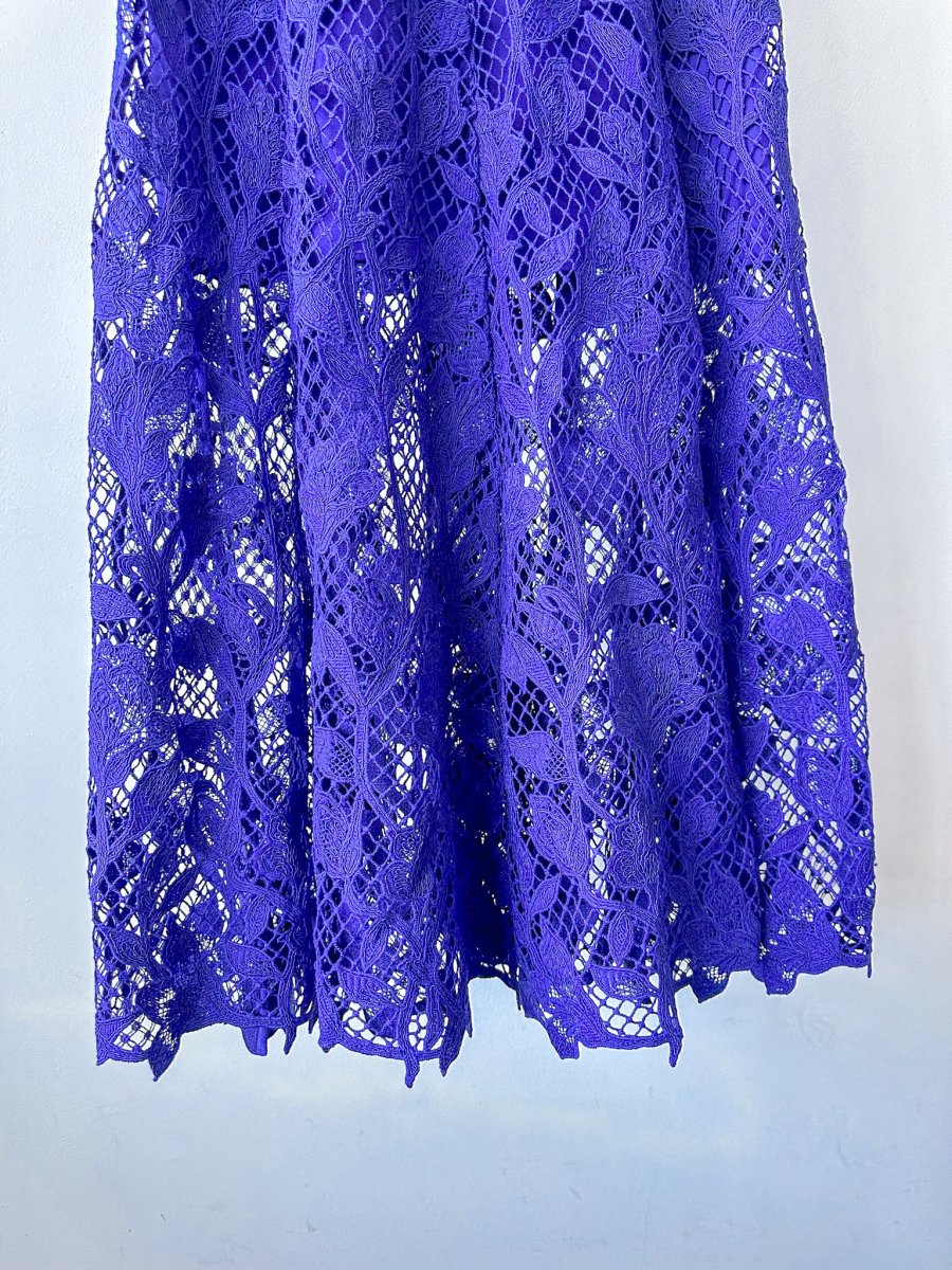 Self-Portrait Cobalt Blue Lace Belted Midi Dress - Imagen 6
