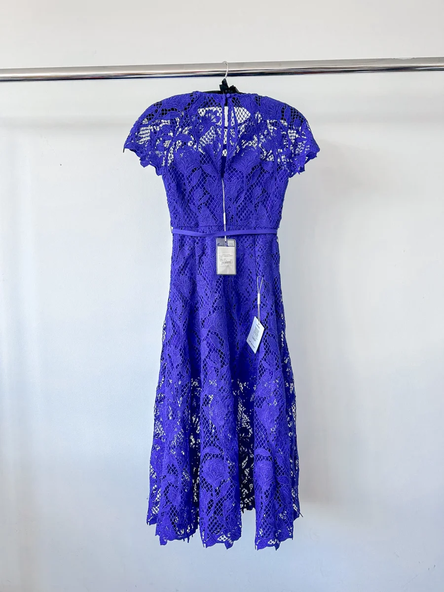 Self-Portrait Cobalt Blue Lace Belted Midi Dress - Imagen 7