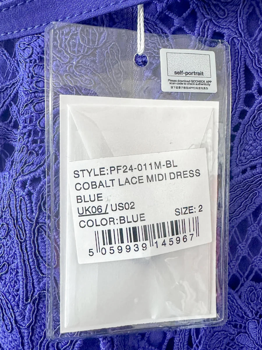 Self-Portrait Cobalt Blue Lace Belted Midi Dress - Imagen 8