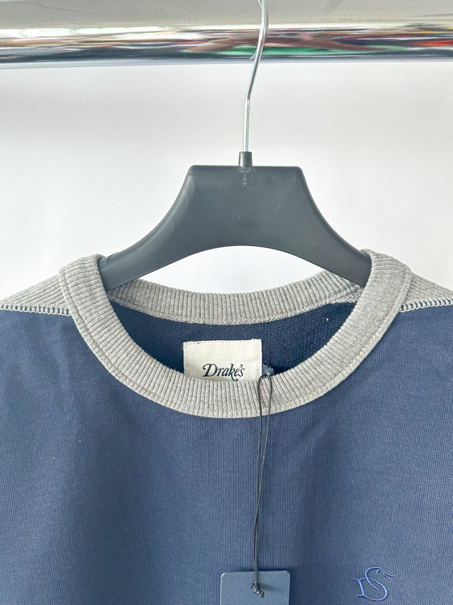 Drake's Navy and Grey Contrast Body Sweatshirt - Imagen 3