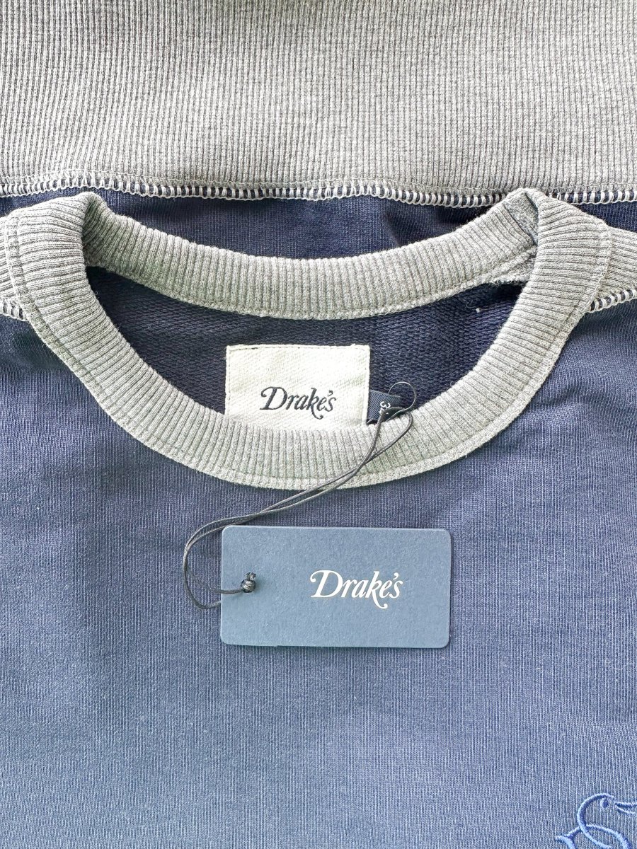 Drake's Navy and Grey Contrast Body Sweatshirt - Imagen 7