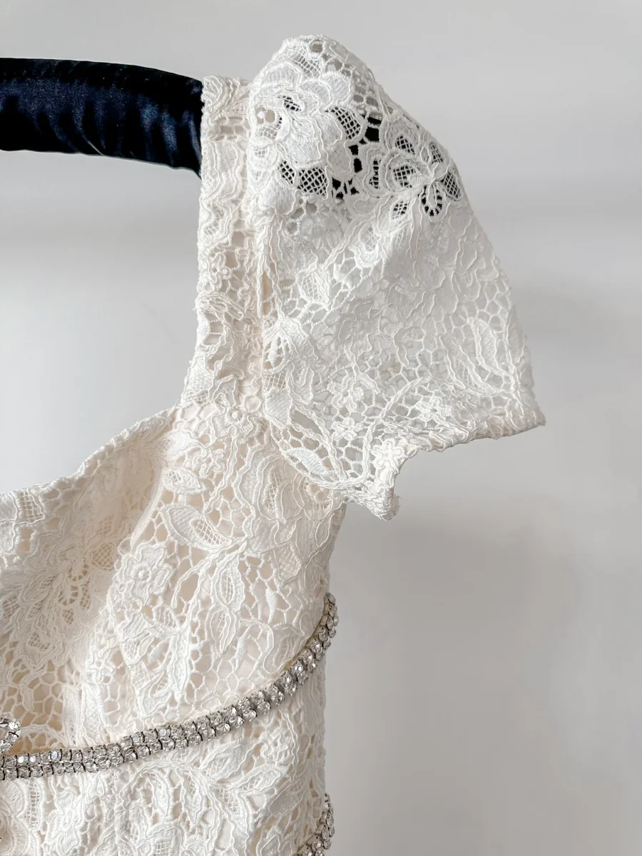 Self-Portrait Cream Lace Diamante Bow Midi Dress - Imagen 5