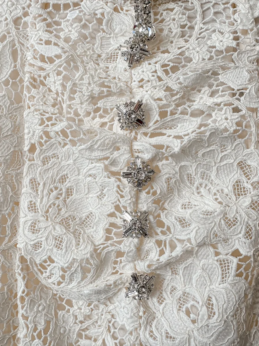 Self-Portrait Cream Lace Diamante Bow Midi Dress - Imagen 6