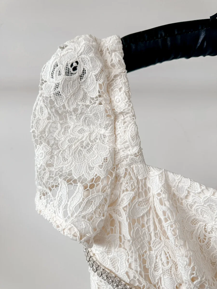 Self-Portrait Cream Lace Diamante Bow Midi Dress - Imagen 7