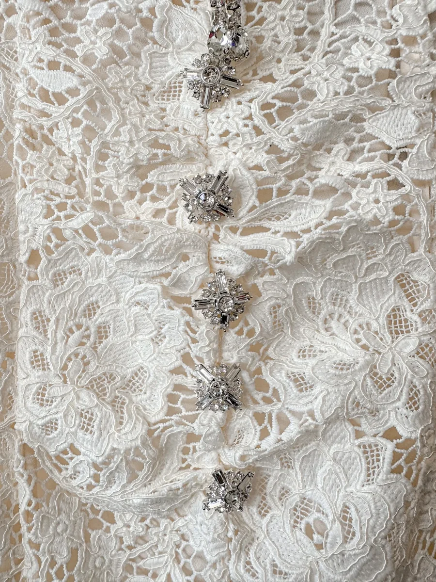 Self-Portrait Cream Lace Diamante Bow Midi Dress - Imagen 8
