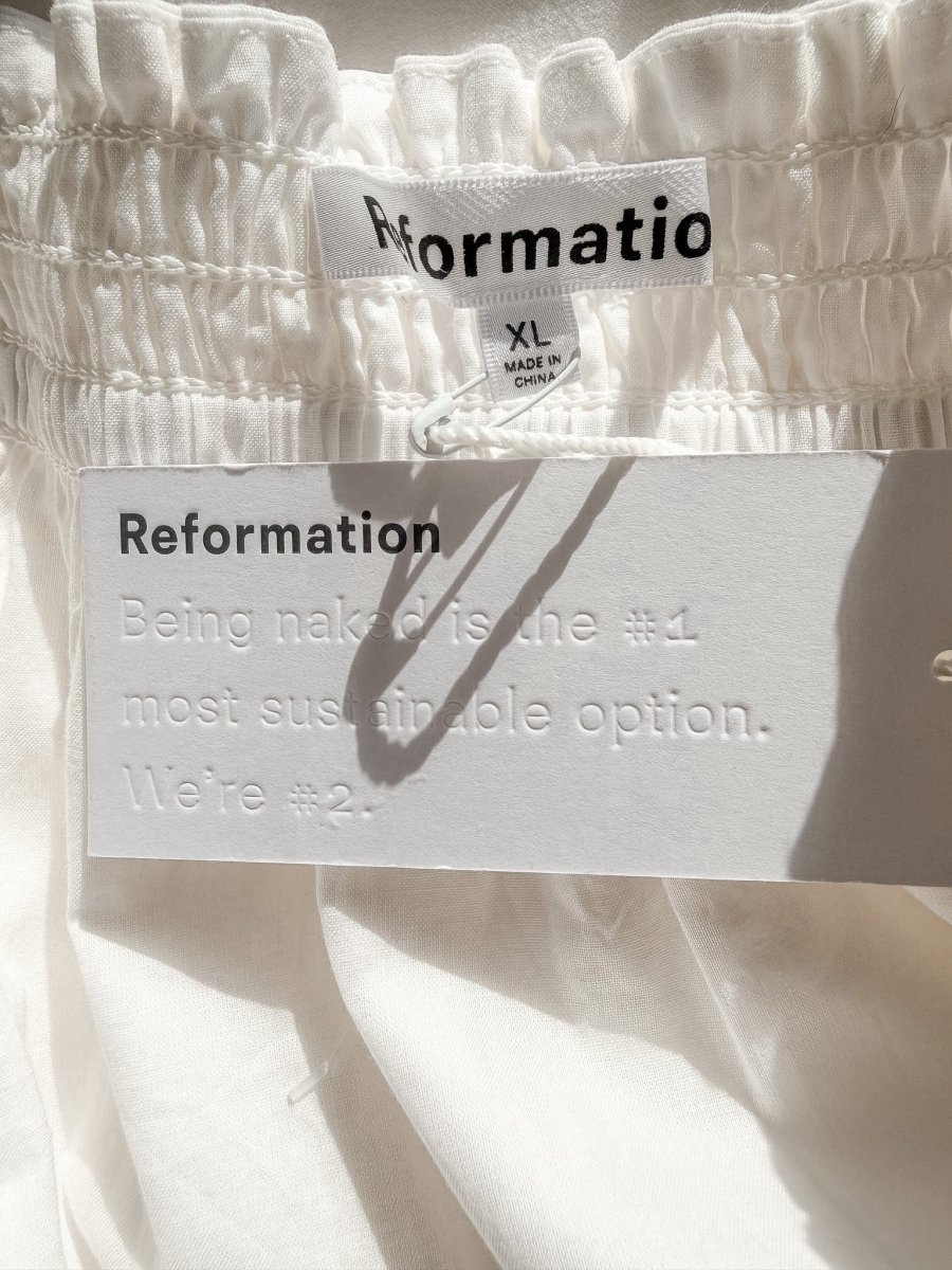 Reformation White Smock Waist Organic Cotton Midi Skirt - Imagen 7