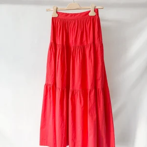 Staud Red Cotton Poplin Tiered Sea Skirt