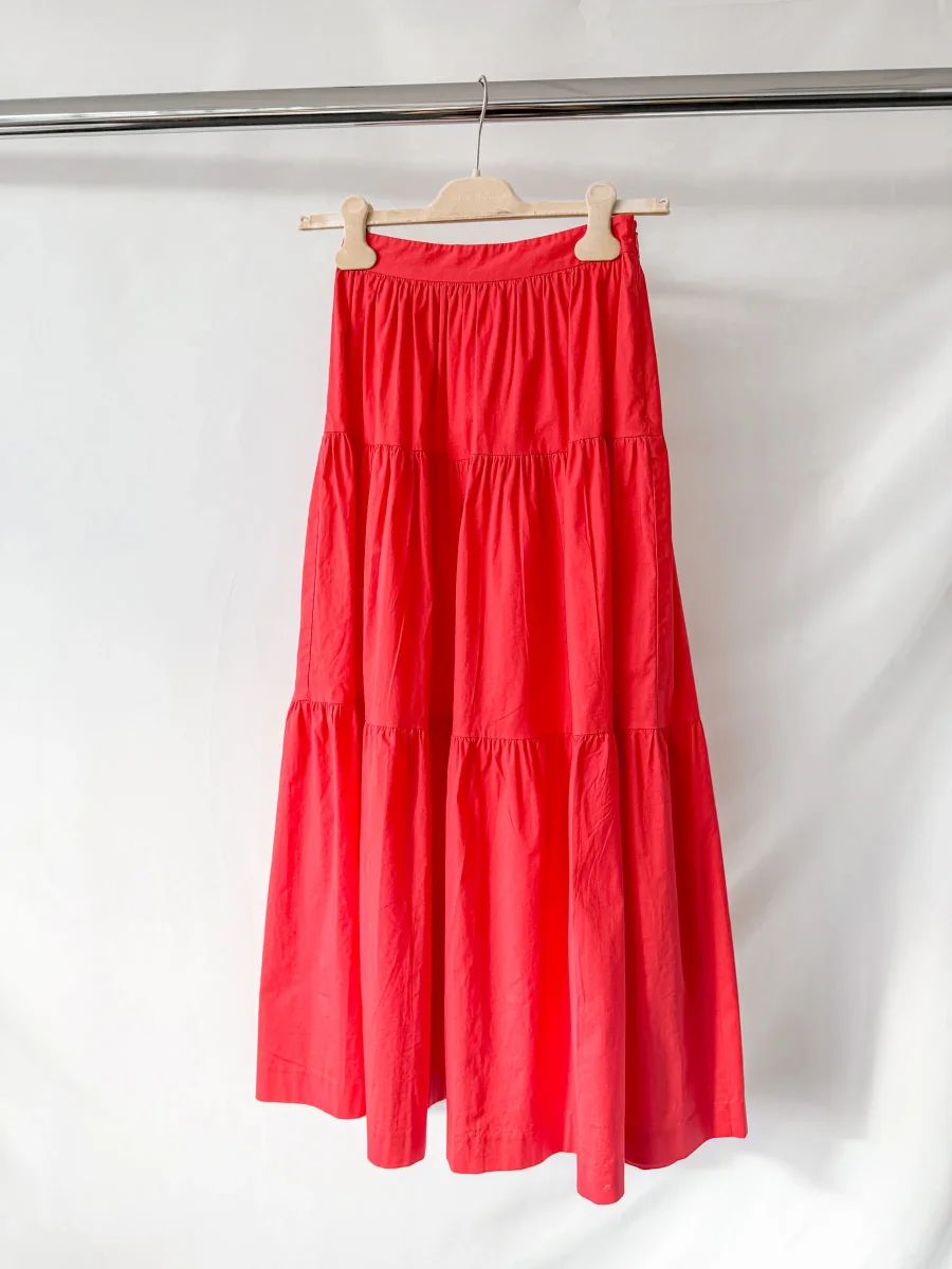 Staud Red Cotton Poplin Tiered Sea Skirt - Imagen 2