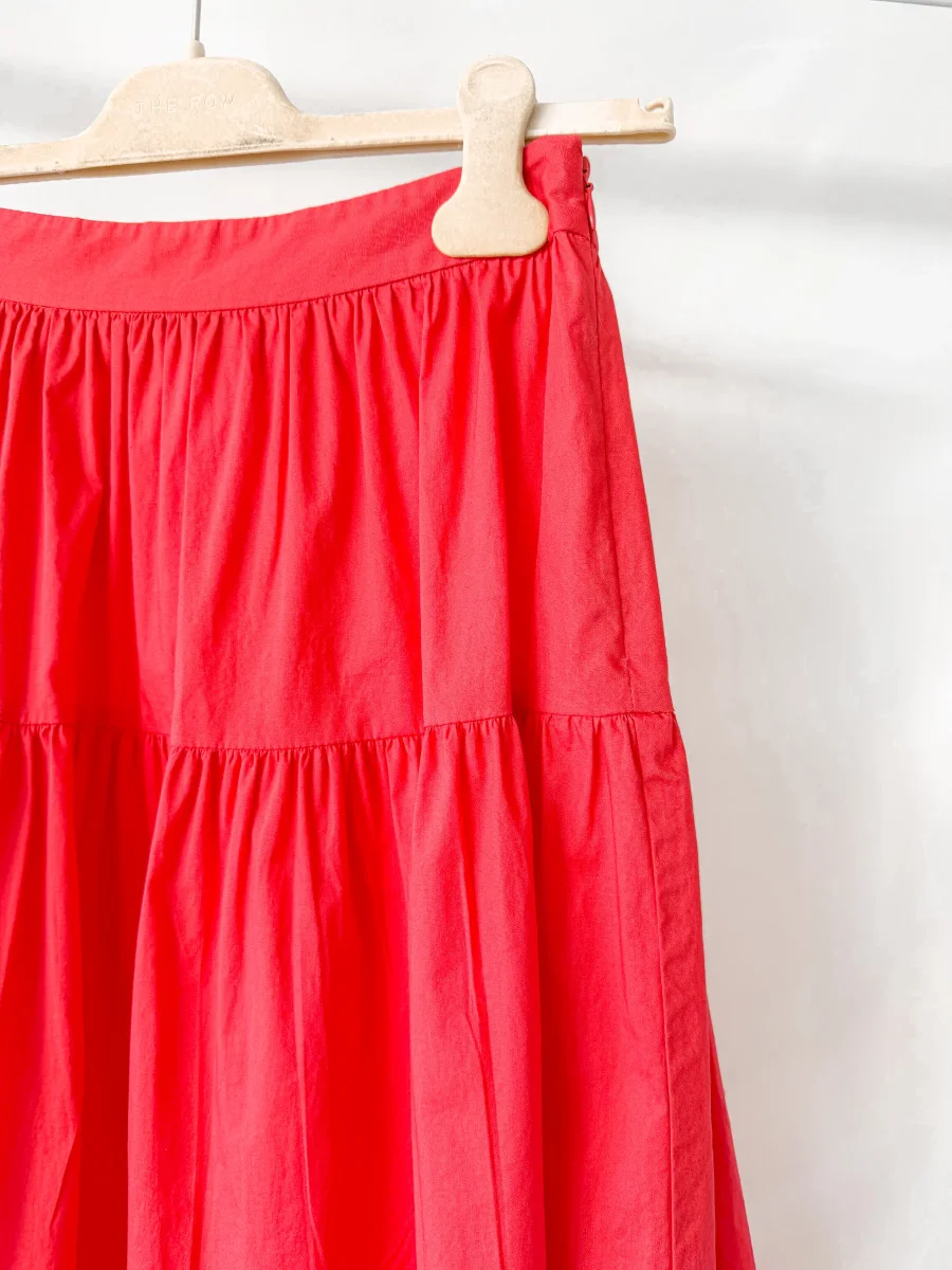 Staud Red Cotton Poplin Tiered Sea Skirt - Imagen 4