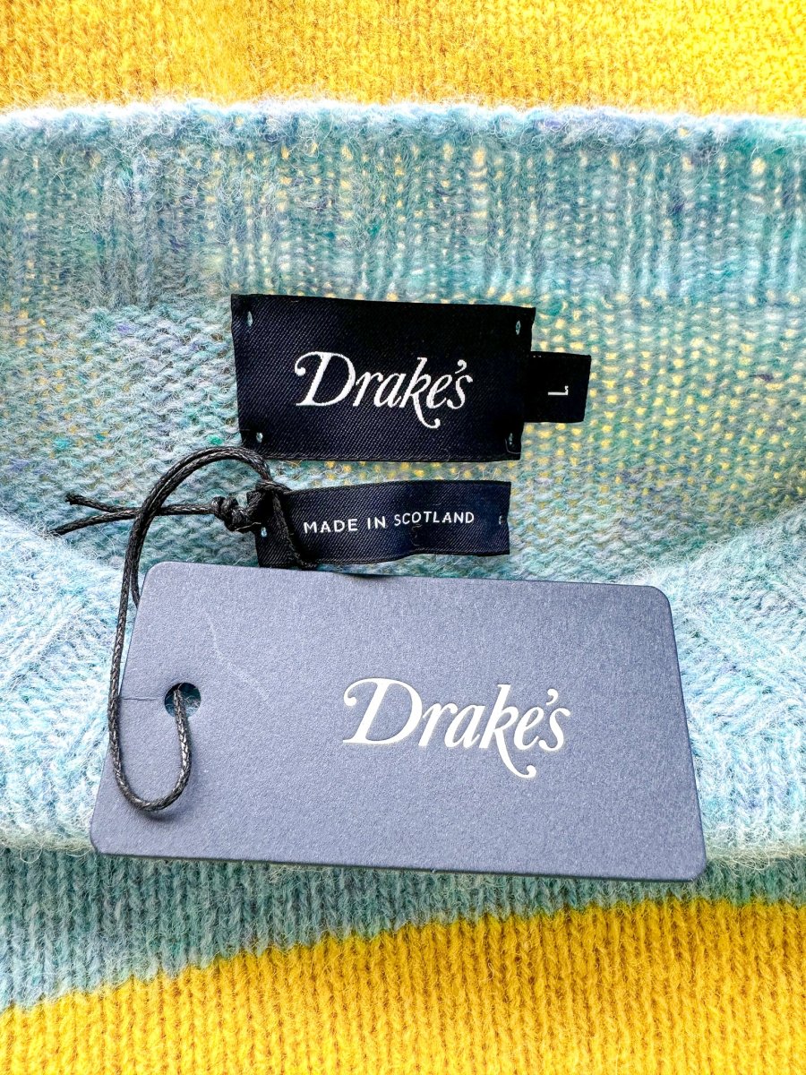 Drake's Shetland Jumper Light Blue Yellow - Imagen 5
