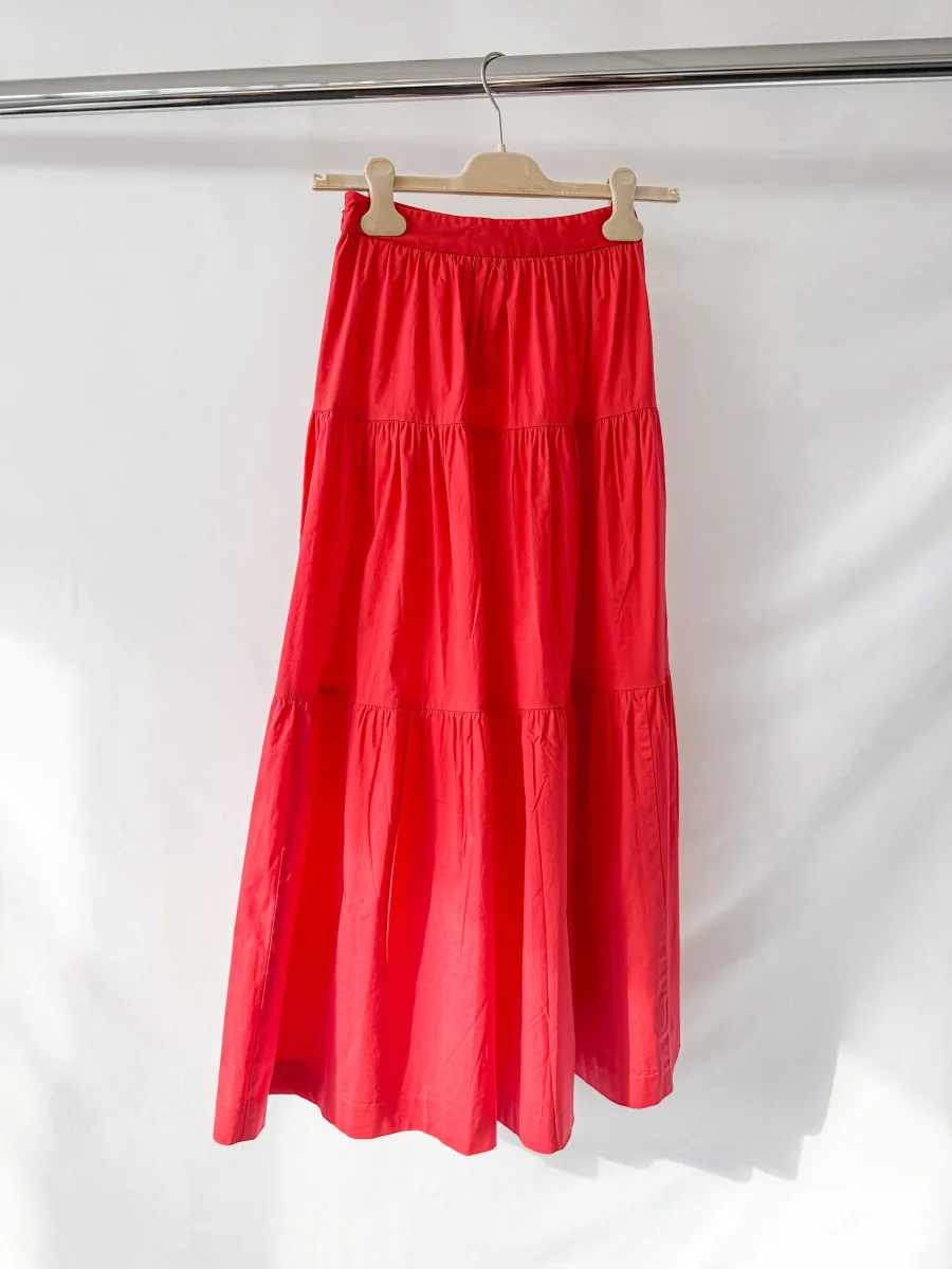 Staud Red Cotton Poplin Tiered Sea Skirt - Imagen 5