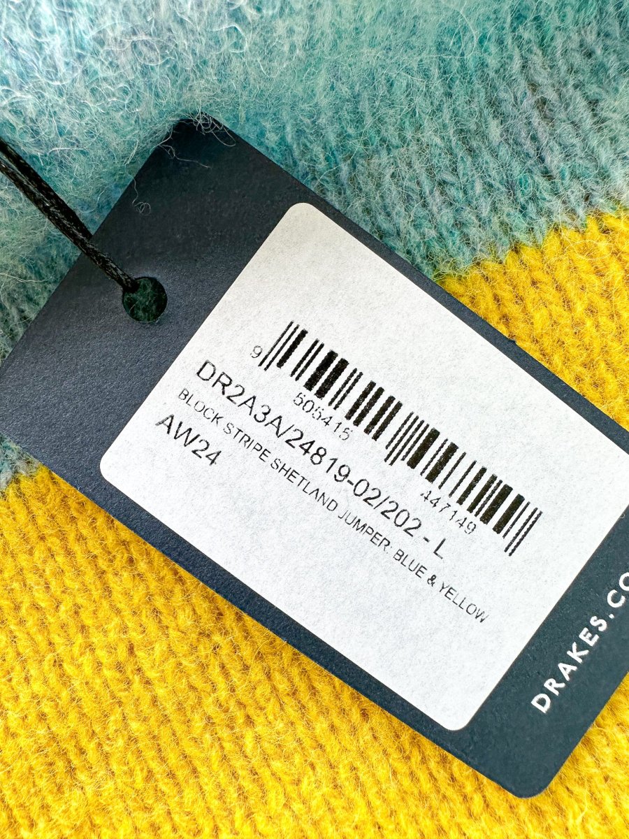 Drake's Shetland Jumper Light Blue Yellow - Imagen 6