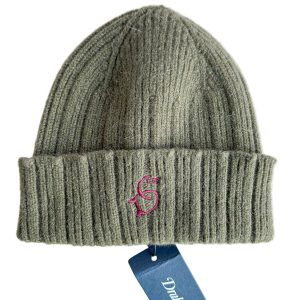 Drake's Olive Green Lambswool Angora Beanie Hat