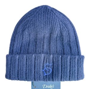 Drake's Navy Lambswool Angora Beanie Hat