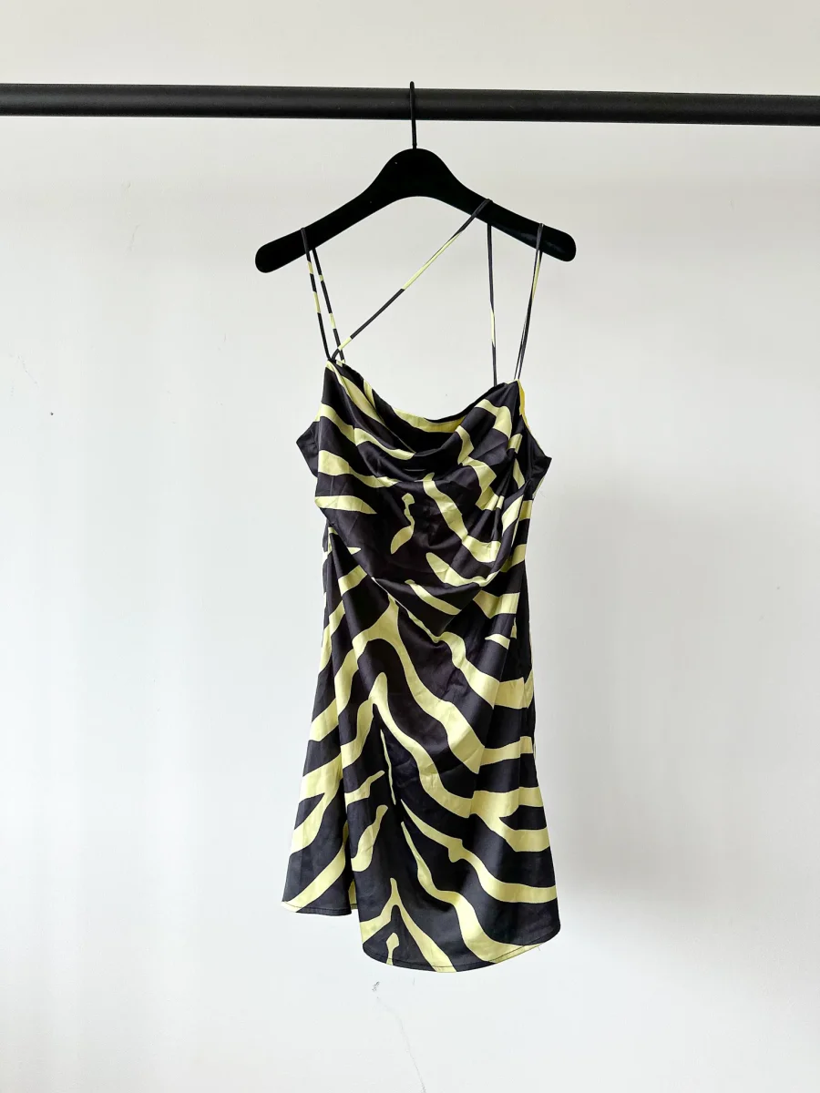 De La Vali Frisco Spaghetti Strap Tiger Black Neon Mini Dress